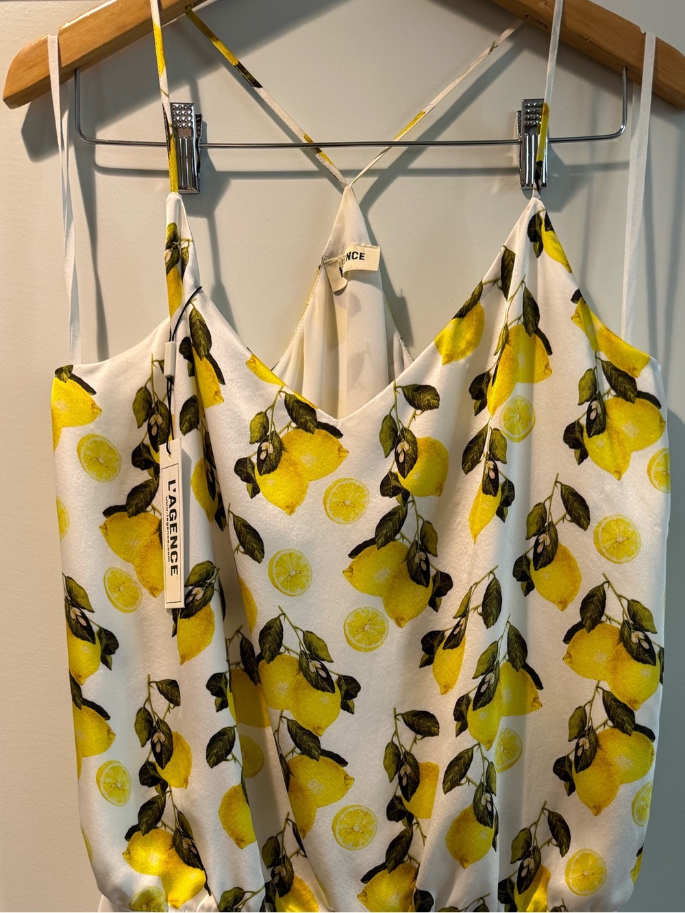 L'AGENCE White Lemon-Print Silk Bodysuit Size Large - Picture 3 of 16